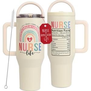 40oz Nurse Tumbler with Handle and Straw, Insulated Coffee Mug for Nurses, Nurse Gifts for Women, Funny Nursing Life Cup, Appreciation Gift, Nurses Week Birthday Gift