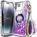 NGB Designed for iPhone 12 Pro-Max Case, Purple | Magnetic Compatible with MagSafe | Glitter Liquid Sparkle Cute Cover for Women Girls | with Screen Protector & Camera Lens Protector & Wrist Strap