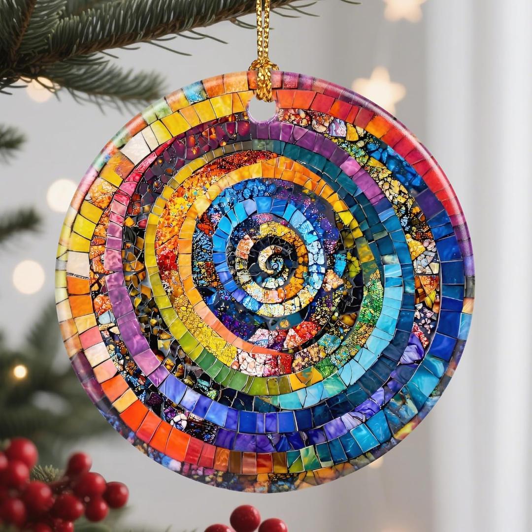 3 x Christmas Ornament, Xmas Decorations for Tree, Christmas Tree Ornaments, Hanging Ornaments for Home Decor, Holiday Ornament, Gifts for Art Lovers, Holiday Party Gifts, Xmas Gift Ideas - Rainbow Spiral