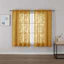 OVZME Gold Sheer Curtains 42 X 45 Inch Length 2 Panels, Semi Sheer Drapes Light Filtering Textured Window Curtains, Jacquard Clip Leaf Pattern for Small Window Tiers