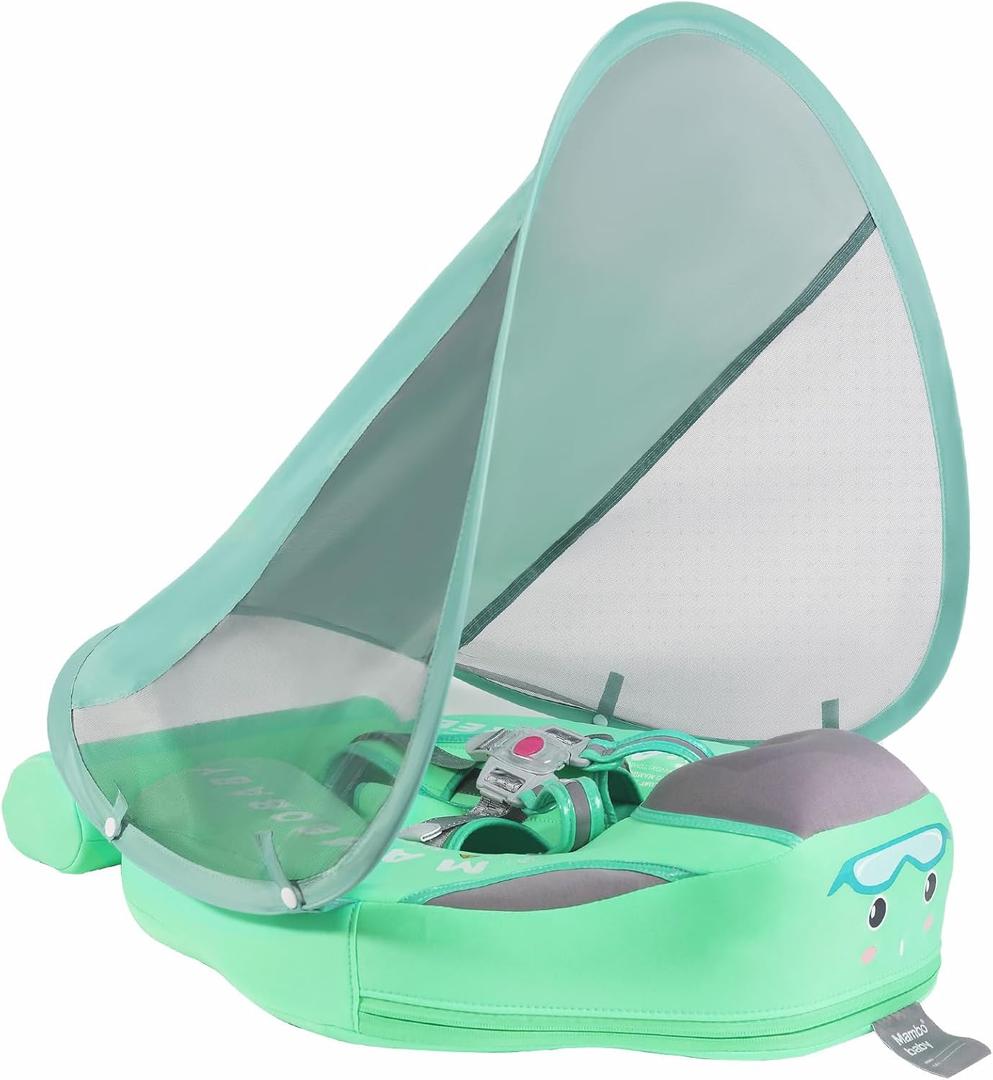 GENTEACO Mambobaby Baby Swim Float with Canopy Non-Inflatable Infant Pool Float with Tail 3-24 Months Avoid Flip Solid Skin-Friendly Material for Toddler Boys Girls, 19 inches x 19"