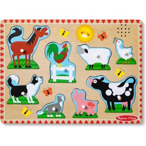 Melissa & Doug Farm Animals Sound Puzzle - Wooden Peg Puzzle with Sound Effects (8 pcs)