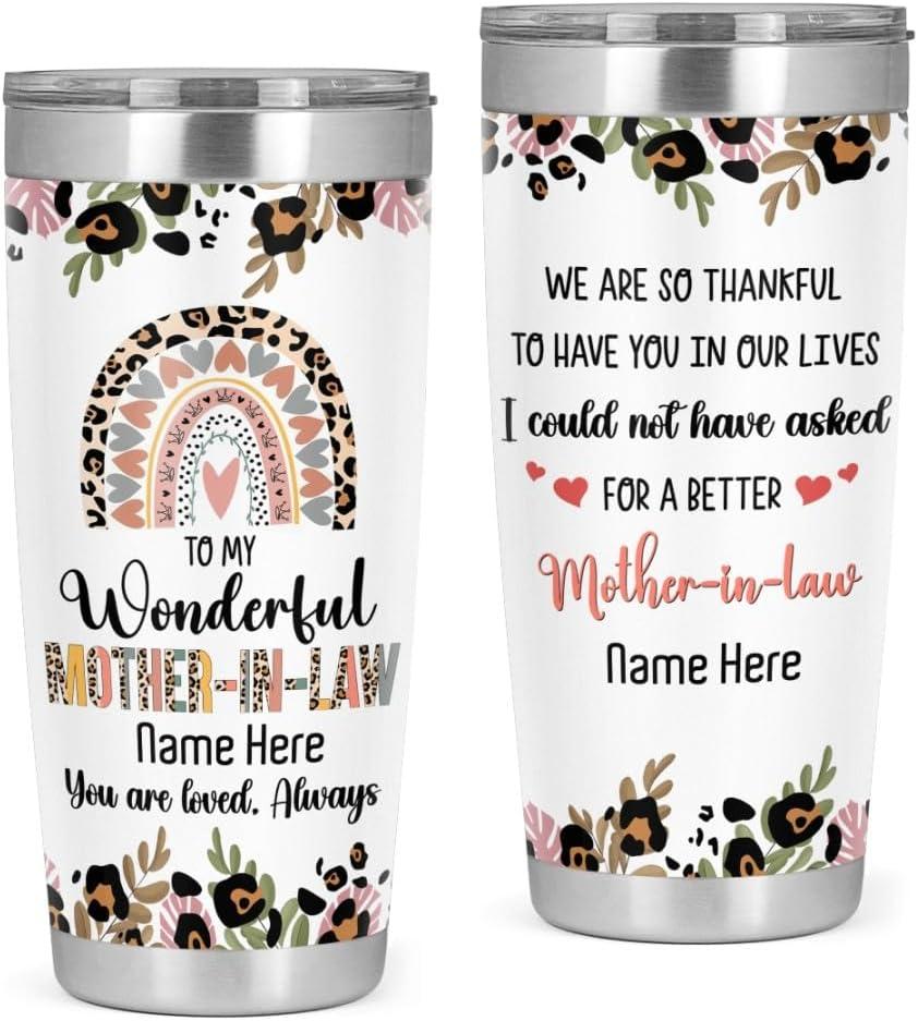 Personalized Happy Mothers day To My Wonderful Mother-in-law 20oz Tumbler Gift for Mother In Law On Christmas Birthday Rainbow Tumbler Coffee Cup Thank You Gifts for Mom From Son Daughter In Law (Style 11)