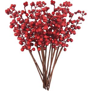 Jmkcoz 12 Pack Artificial Red Berry Stems Branches, Fake Burgundy Berry Picks Holly Berries for Christmas Tree Xmas Valenintes Wreath Decorations Floral Arrangements Home Holiday DIY Crafts Decor