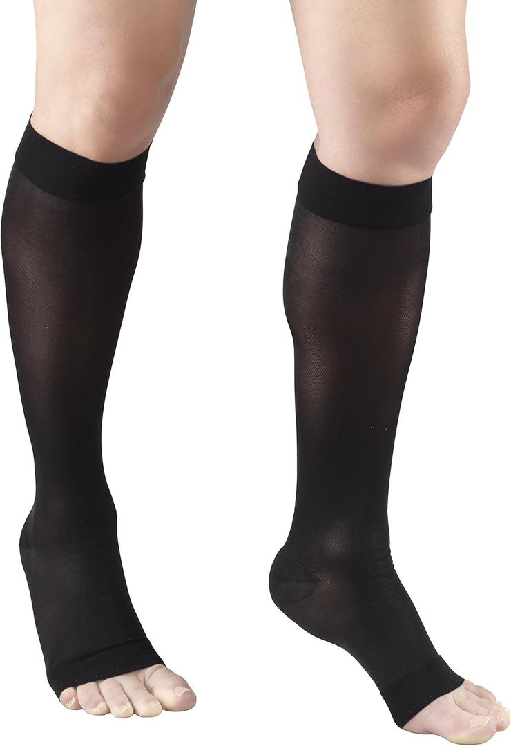 Truform Sheer Compression Stockings, 15-20 mmHg, Women's Knee High Length, Open Toe, 20 Denier, Black, Large