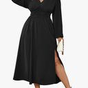 SHESTARR Womens Plus Size Wedding Guest Cocktail Maxi Dress Long Sleeve Elastic Waist V-Neck A-Line Side Slit Flowy Dresses EmeraldGreen 4XL