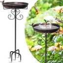 Metal Bird Bath for Outdoors, Vintage Freestanding Birdbaths with Bird Statue 12" Detachable Birdfeeder Bowl with 5- Pronged Base for Outside Garden Patio Yard Lawn Decor (Vintage Bronze)