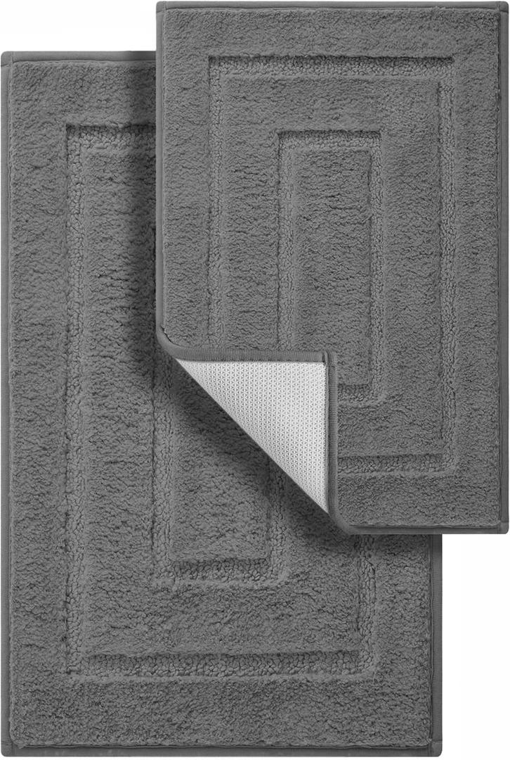 GRANNY SAYS Bathroom Rugs Sets 2 Piece, Super Soft Absorbent Microfiber Bath Mats for Bathroom Non Slip Washable, Bath Rugs Set for Shower Tub Toilet Decor (Deep Grey, 16" x 24" + 20" x 32")