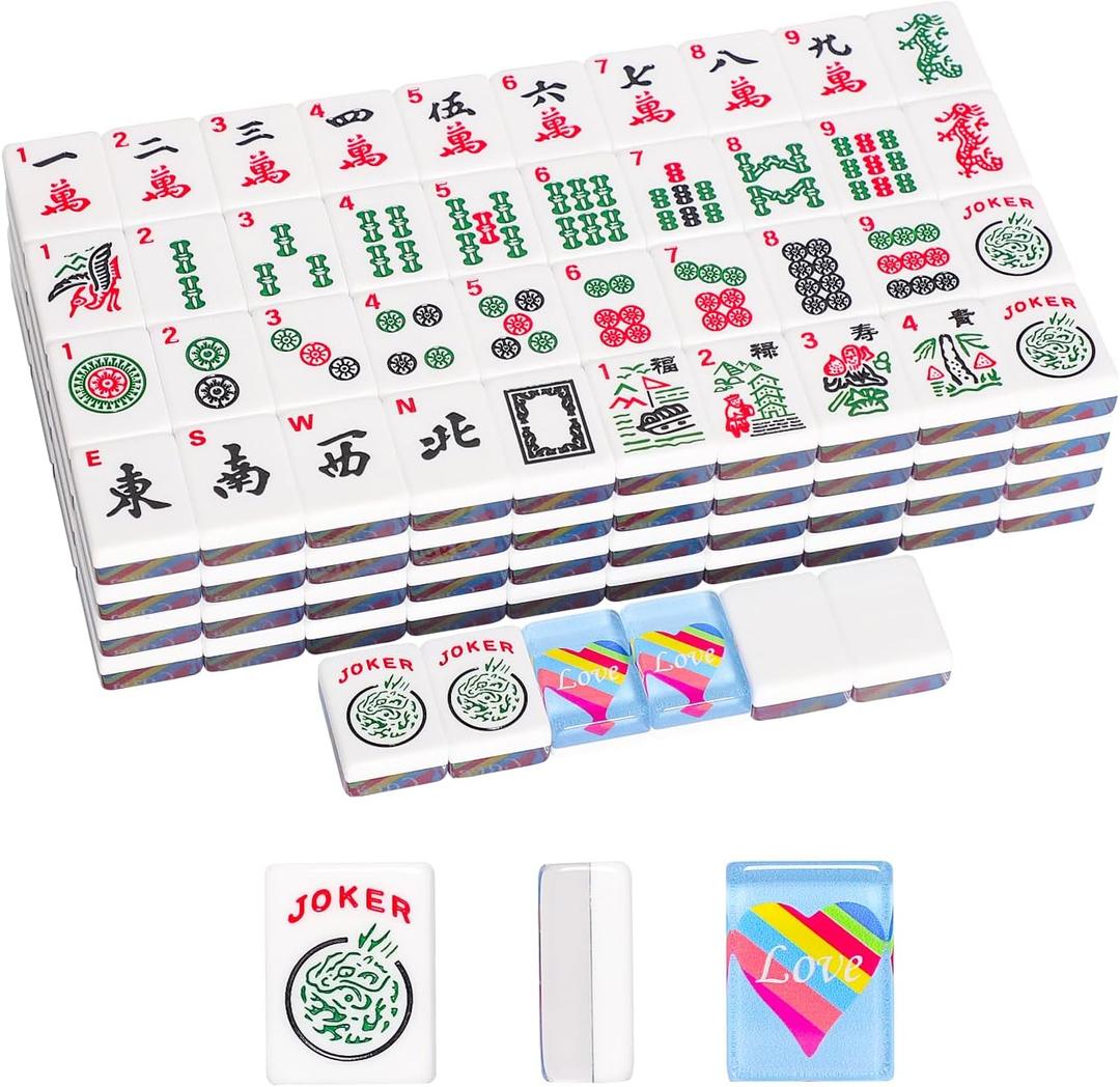 Set of 166 Acrylic American Mahjong Tile Set, Mahjong Game Set with 1.2 Blue Prints (Tiles Only Set)