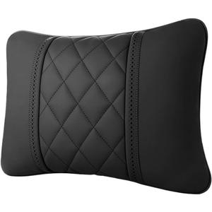 Car seat headrest Leather Car Fit for Seat Rest Cushion Headrest Car Neck Pillow Fit for BMW (Color : Black-01)