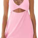 ReachMe Womens Cut Out Dresses Short Sleeveles Mini Dress Summer V Neck A Line Dresses Beach Vacation Dress (Pink, S)