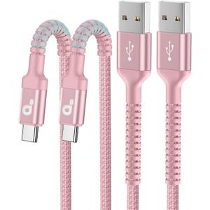 iPhone 16 USB C Cable Fast Charging [2 Pack, 6FT], USB A to USB C Charger Cord, Upgraded Extra Durable Braided USBC Cable Compatible with iPhone 17 16 15 Pro Max, LG and More-Pink