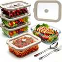 5 Pack 35 oz Glass Meal Prep Containers, Plastic-Free Glass Food Storage Containers with Lids, 4.4 Cups Airtight Glass Lunch Containers for Leftovers, Microwave, Oven, Freezer and Dishwasher