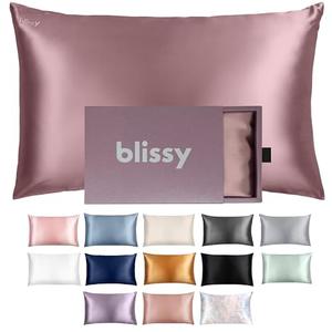 Blissy Silk Pillowcase - 100% Pure Mulberry Silk - 22 Momme 6A High-Grade Fibers - Silk Pillow Cover for Hair & Skin - Regular, Queen & King (Plum, Queen)
