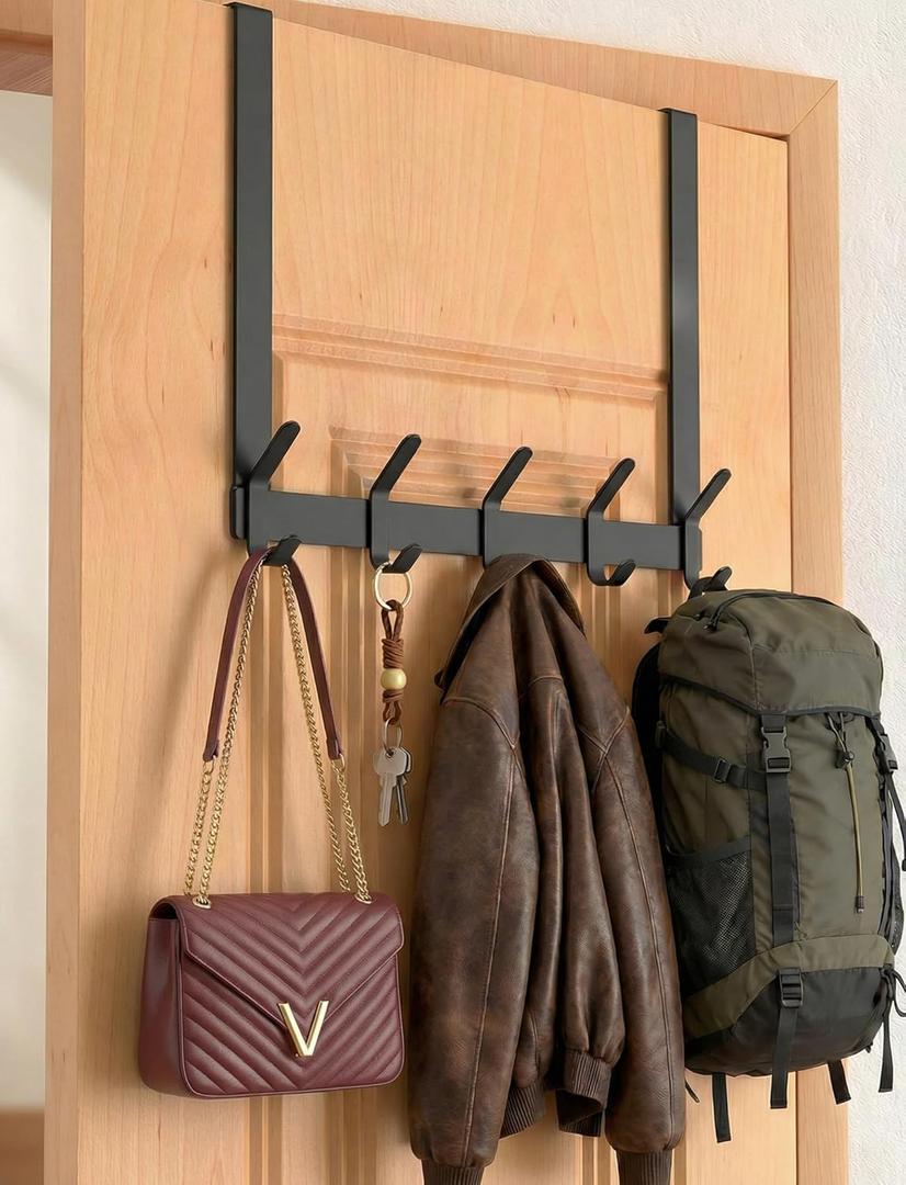 Long Over The Door Hooks Hanger with 15.75" Arms for Easier Access by Shorter, J16U, Perfectly Fits US Standard 1 3/4-inch Doors, Towel Rack Bathroom Organizer Holder, Rustproof, Black