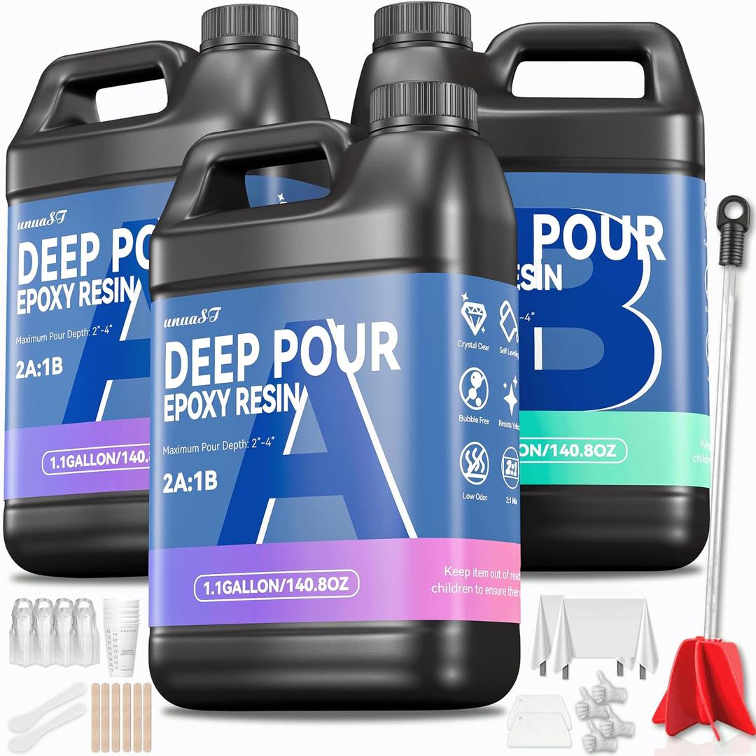 3.3 Gallon Deep Pour Epoxy Resin Kit, 2-4 Inch 2:1 Clear Deep Pour Epoxy