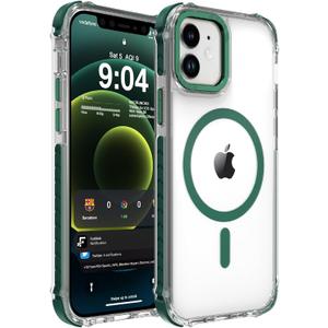 DEERLAMN Strong Magnetic Case for iPhone 12/12 Pro 6.1-Inch,[Compatible with Magsafe][Military Grade Drop Protection] Clear Slim Shockproof Protective Phone Cover-Transparent+Green
