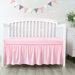 Crib Skirt Pleated Dust Ruffle Pink Nursery Room Decor for Girls Boys Crib Toddler Bedding 14" Drop fit Standard Crib Toddler Bed Skirts Machine Washable