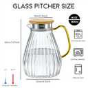 60 oz 1.8 L Glass Water Pitcher with Handle and Lid,Hand Blown Glass Pitcher for Coffee, Tea,Juice, Lemonade, and Hot/Cold Beverages, Heat Resistant