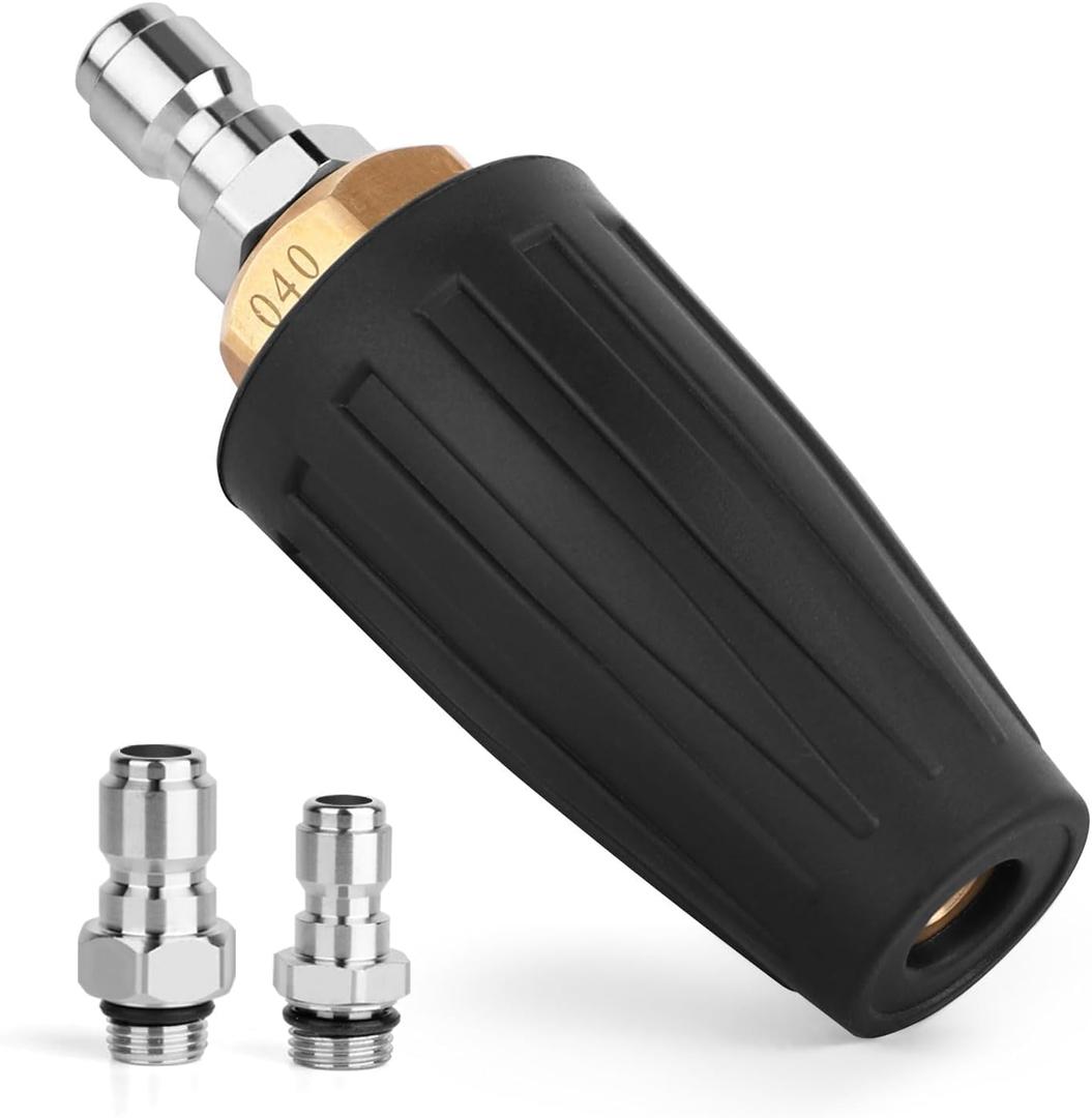 Pressure Washer Tips Turbo Nozzle, 4000 PSI Max. 5000 PSI 360 Rotating Spray Pressure Washer Turbo Tips with 1/4 3/8 Quick Connect for Garden Car Concrete Brick Vinyl Surface 4.0 GPM 4.0 Orifice (Black)