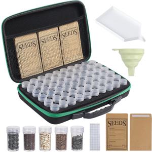Douorgan Seed Storage Box, Portable Seed Saving Box, Sturdy Seed Organizer Kit Seed Envelopes Funnel Label, Seed Container for Flower Plants Vegetable Seed, M-60 Slots