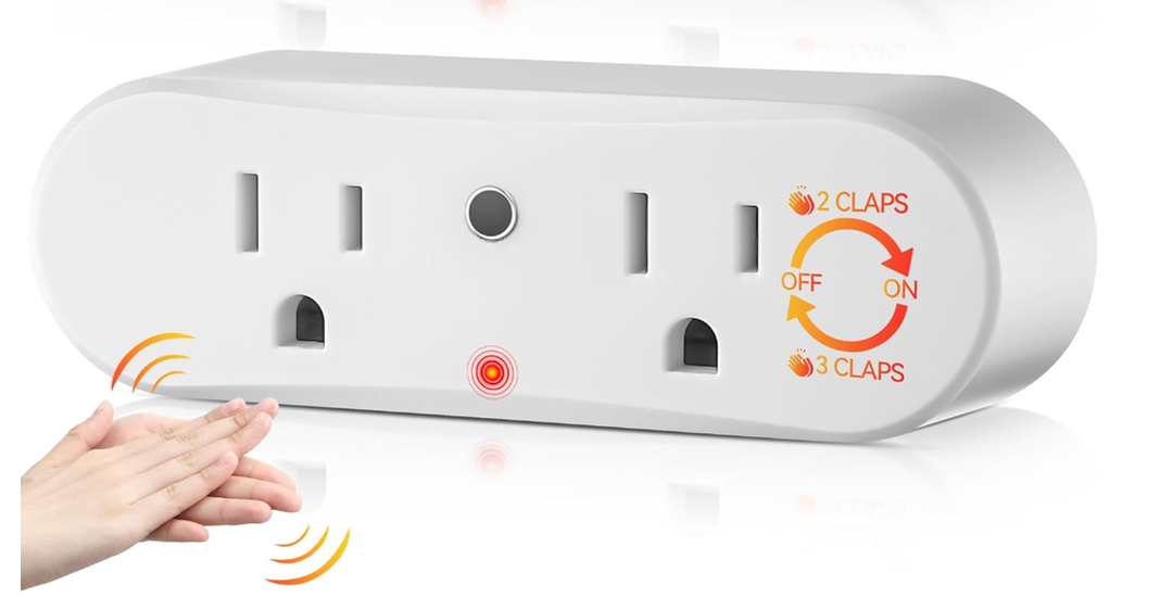 Saillong Clapping Light Control Switch,110V Wireless Wall Outlet with 2 Output Sockets,Turn Electrical On/Off with Clapping Sound Sensor, Clap Light Control for Bedroom Appliance(White)