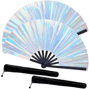 Fans for Line Dancing, 8 Pcs Boots On The Ground Hand Fan, Large Clacking Pop Fans Handheld That Make Sound, Women Men Foldable Clapping Fan for Line Dancing (Laser Silver8)
