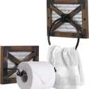 Autumn Alley Rustic Farmhouse Toilet Paper Holder and Towel Ring Rack w/Brackets, Wall Mount, 2 Set, Farmhouse Wall Toilet Paper Holder and Bathroom Hand Towel Holder Wooden Farmhouse Bathroom Decor
