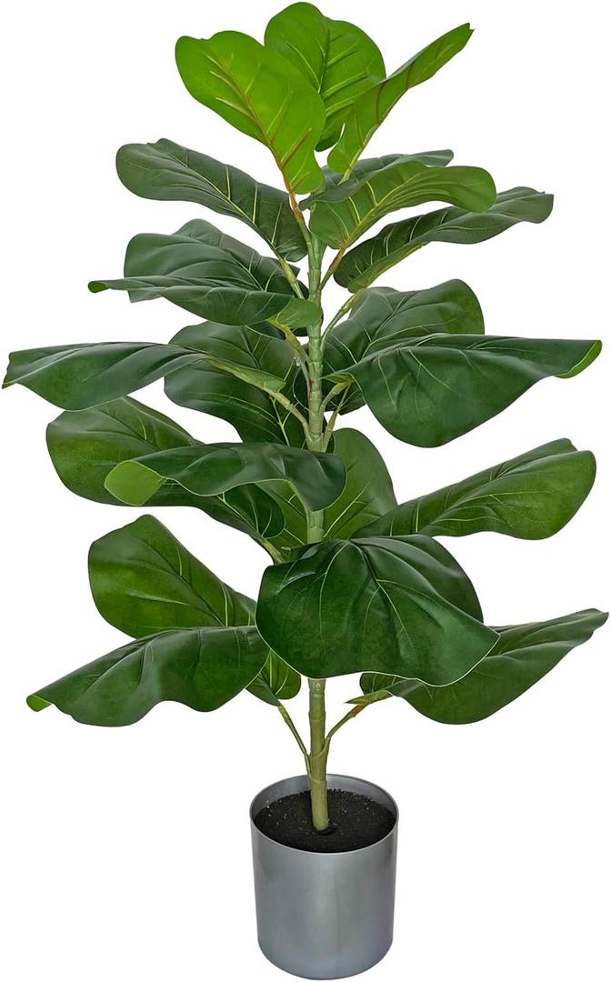 BESAMENATURE 30.5" Little Artificial Fiddle Leaf Fig Tree/Faux Ficus Lyrata for Home Office Decoration, Ships in Silvery Gray Planter