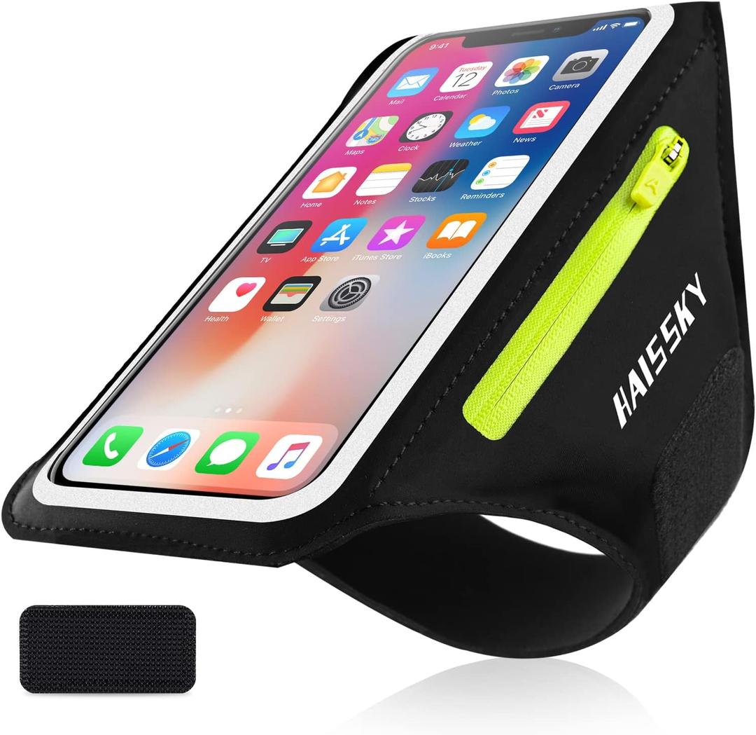 Phone Armband for Running Cell Phone Armband with Zipper Pocket for Earbuds Car Keys, Water Resistant Sport Armband for iPhone 16 15 12 11 Pro Galaxy S24 S20 Fit Up to 6.7'' with Phone Case