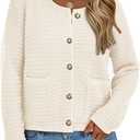 PRETTYGARDEN Women Knit Cardigan Sweaters Fall Fashion Long Sleeve Open Front Button Down Trendy Casual Jacket Winter Clothes (L)