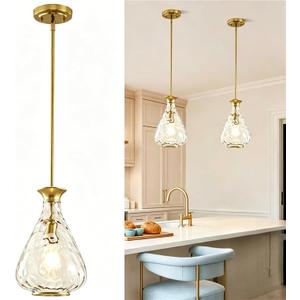 2 Pack Modern Pendant Lights Kitchen Island, Brushed Gold Pendant Light Fixtures with 8.5" Clear Hammered Glass Shade, Industrial Hanging Pendant Lights Fixture for Kitchen Island Dining Room Entryway