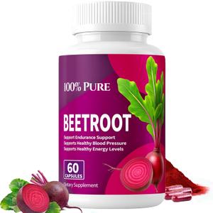 Beet Root Capsules, Beet Root Powder Supplements - 1300mg Per Serving, Beetroot Capsules for Athletic Performance Digestive & Endurance Support, Non-GMO, Gluten Free, 60 Pcs