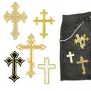 5 x Silvery Cross Patches Iron On Embroidery Applique Patch, (5-Pack) Religious DIY Decor Patches for Clothing Jeans Jackets Backpacks Hats Shirts Easter DIY Crafts
