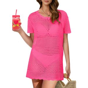 Buauty Womens Swimsuits Cover Ups Bathing Swimwear White Crochet Swim Wuits Swimwear Bikini Beach Dresses 2024 Clothes (Large, Rosy)
