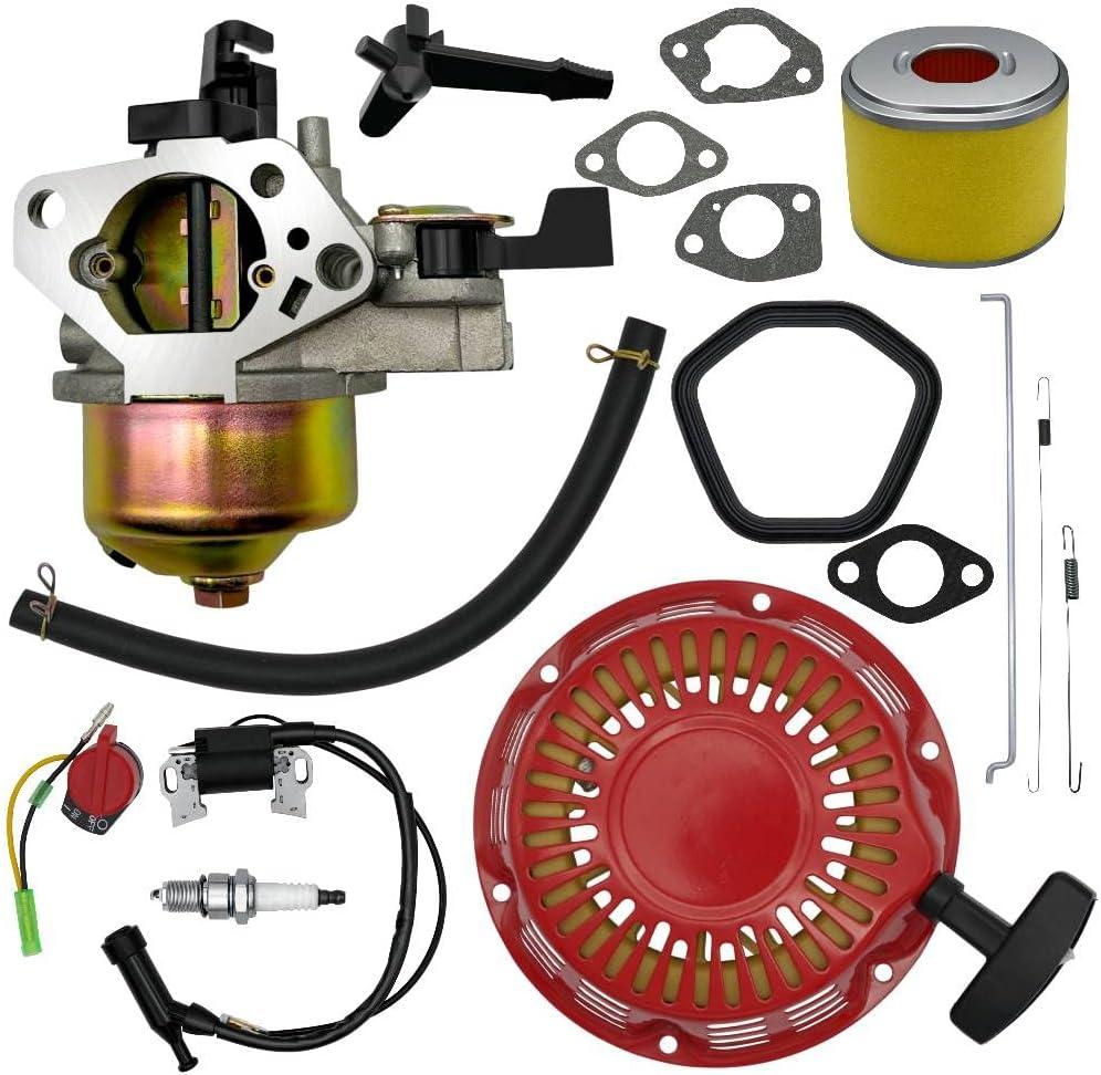 Strongthium GX240 GX270 Tune Up Parts Carb Kit for Honda Predator 8.0 9.0 hp 301cc w/Carburetor + Pull Start + Coil + Air Filter + Spark Plug + Throttle Springs + Gaskets