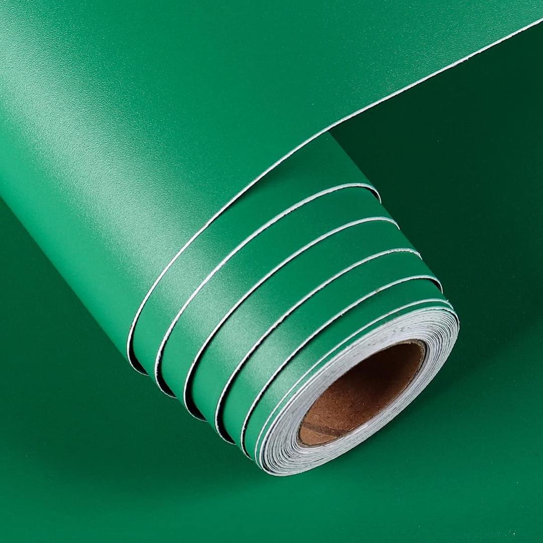 FunStick 24"x200" Matte Green Contact Paper for Cabinets Greens Peel and Stick Wallpaper Removable Self Adhesive Solid Green Wallpaper Stick and Peel Waterproof for Kids Teen Bedroom Walls Table Desk