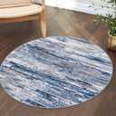 SIILOOM 3' Washable Round Rug for Entryway, Navy Blue Gray Neutral Multi Soft Non-Slip Area Rugs Modern Abstract Low-Pile Carpet, Neutral Vintage Circle Rugs for Living Room Dining Bedroom Foyer