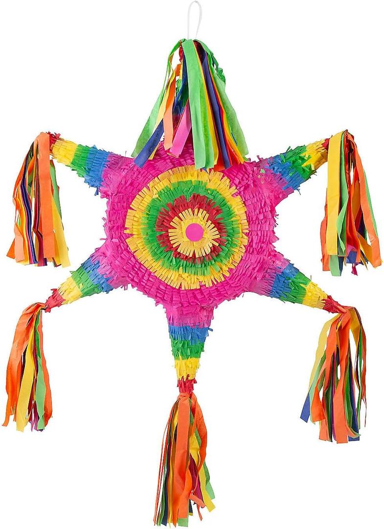 Fun Express Large Star Pinata for Mexican Fiesta Party Decorations - Traditional 6-Pointed Design for Cinco de Mayo, Birthday Parties & Celebrations | Pull String Compatible | Kids & Adults