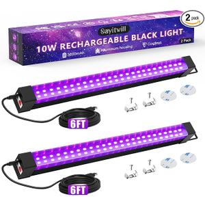 Rechargeable Black Light Bar 2 Packs, Battery Powered Black Lights for Glow Party, Cordless UV Strip Lights with On/Off/Dimma/Flash Switch, for Classroom, Neon,Uranium glass,Paint, Poster,Stage
