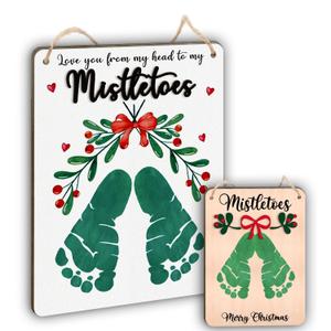 Baby's First Christmas Mistletoe DIY Footprint Hanging Sign Christmas Gift 2025, Mistletoes Footprint Art Craft, Holiday Craft, School Activity, Kids Baby Toddler, Memory Keepsake (white)