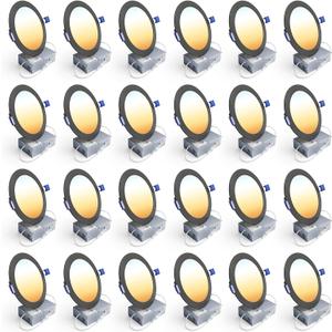 Ensenior 24 Pack 6 Inch LED Recessed Ceiling Light, Dimmable, 2700K-5000K 5CCT, 1200LM 12W 120V, High Brightness Dimmable Canless Wafer Downlight - ETL&FCC&IC