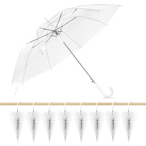 Profasion 8 Pack Wedding Umbrella Bulk, Windproof Large Rain Umbrella, Strong Fiberglass Frame, Auto Open Wedding Umbrellas for Guests Bride Groom Photography Friend Gift (Clear)