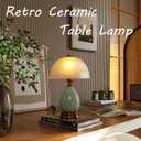 Glivpny Vintage Lamp for Living Room,16" Modern Ceramic Table Lamps for Bedroom,Retro Bedside Nightstand Traditional Lamps, Classic Chinoiserie Green Lamp for Home Decor (LD001)