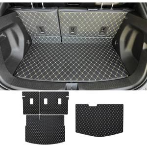 AOMSAZTO Cargo Mat and Backrest Mat for 2017-2025 Chevrolet Bolt EV & EUV - All Weather PU Leather Cargo Liner (Upper and Lower Layer) Waterproof Anti-Slip Trunk Mat (Black+Beige)