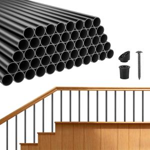 VEVOR 125 Pack Deck Balusters, 36 in Aluminum Railing Spindles, 3/4 in Diameter Hollow Round Metal Decking Stair Balusters with Connectors, Screws, for Deck, Porch & Staircase Railing Fence, Black