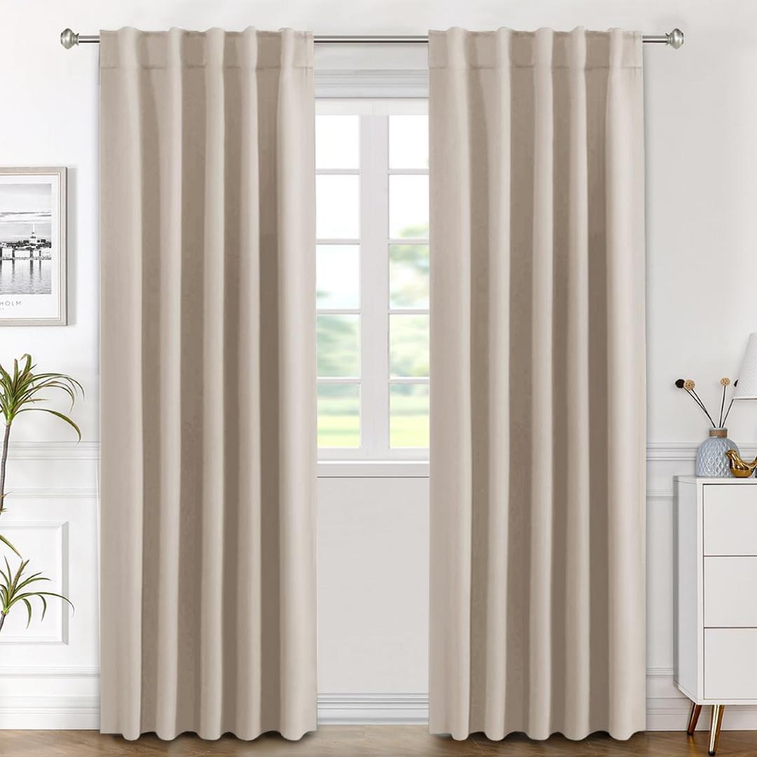 H.VERSAILTEX Blackout Curtains Thermal Insulated Window Treatment Panels Room Darkening Blackout Drapes for Living Room Back Tab/Rod Pocket Bedroom Draperies (2 Panels, Fog, 42 x 84 Inch)