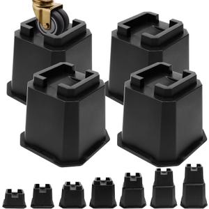 Adjustable Bed Furniture Risers Elevation in Heights Heavy Duty Risers for Both Posts and Wheels of Furniture Sofa Bed Couch Table (Black 4 Pack, 5 Inch)