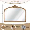 Farmhouse Wide Arched Mirror - 32x42 Inches Antique Gold Baroque Wooden Mirrors, Vintage Ornate Beaded Decorative Mirror for Living Room, Mantel