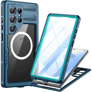 Lanhiem Magnetic for Samsung Galaxy S25 Ultra Case, IP68 Waterproof Dustproof Case, [Compatible with Magsafe] [Built-in Lens & Screen Protector] Full Body Shockproof Rugged Phone Cover 6.9 inch, Blue